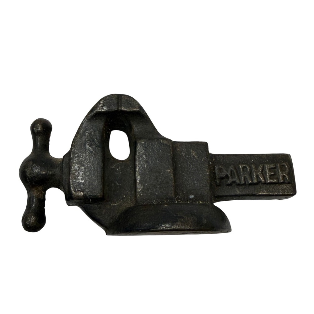 Vintage Parker Miniature Bench Vise Cast Iron Industrial Tool Collectible